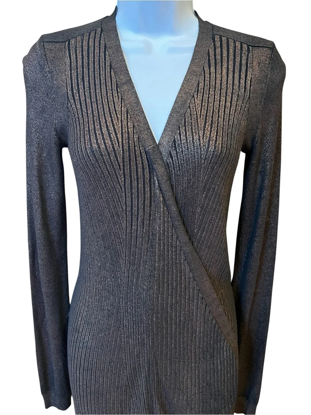 All Saints Epea Wrap Metallic Knit Long Sleeve Dress Black Gold Size 4 Cocktail